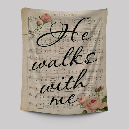 In The Garden Hymn He Walks With Me Tapestry Prints - Bible Verse Wall Decor - Scripture Wall Art