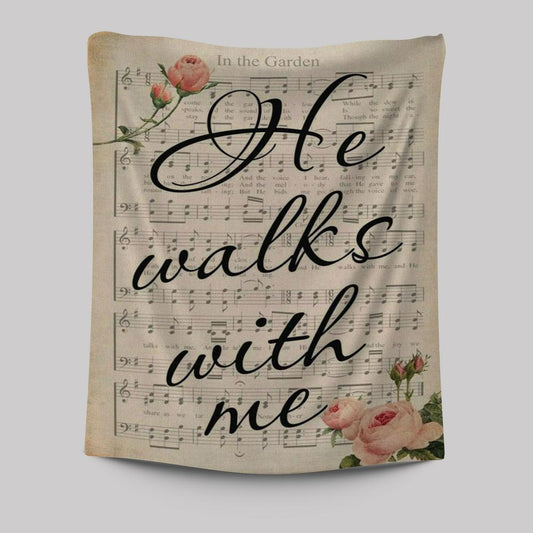 In The Garden Hymn He Walks With Me Tapestry Prints - Bible Verse Wall Decor - Scripture Wall Art