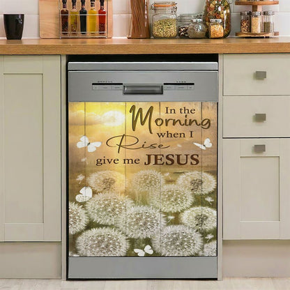 In The Morning When I Rise Dandelion White Butterfly Dishwasher Cover, Christian Dishwasher Stickers, Religious Kitchen Decor