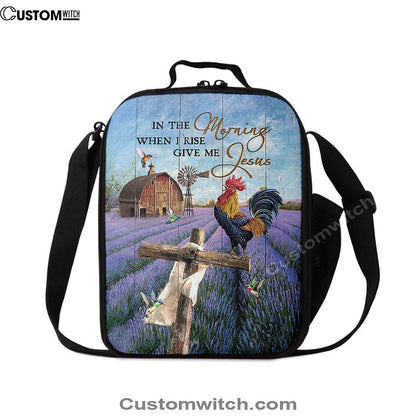 In The Morning When I Rise Give Me Jesus Rooster Lavender Field Cross Lunch Bag, Christian Lunch Bag, Religious Lunch Box For School, Picnic