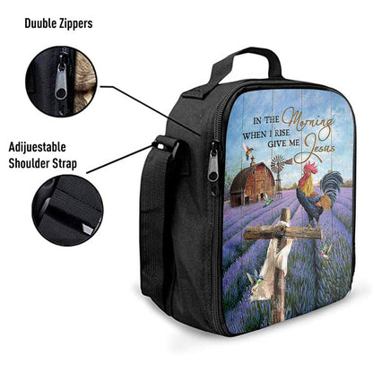 In The Morning When I Rise Give Me Jesus Rooster Lavender Field Cross Lunch Bag, Christian Lunch Bag, Religious Lunch Box For School, Picnic