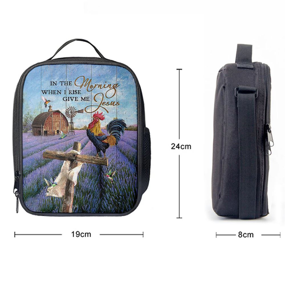 In The Morning When I Rise Give Me Jesus Rooster Lavender Field Cross Lunch Bag, Christian Lunch Bag, Religious Lunch Box For School, Picnic