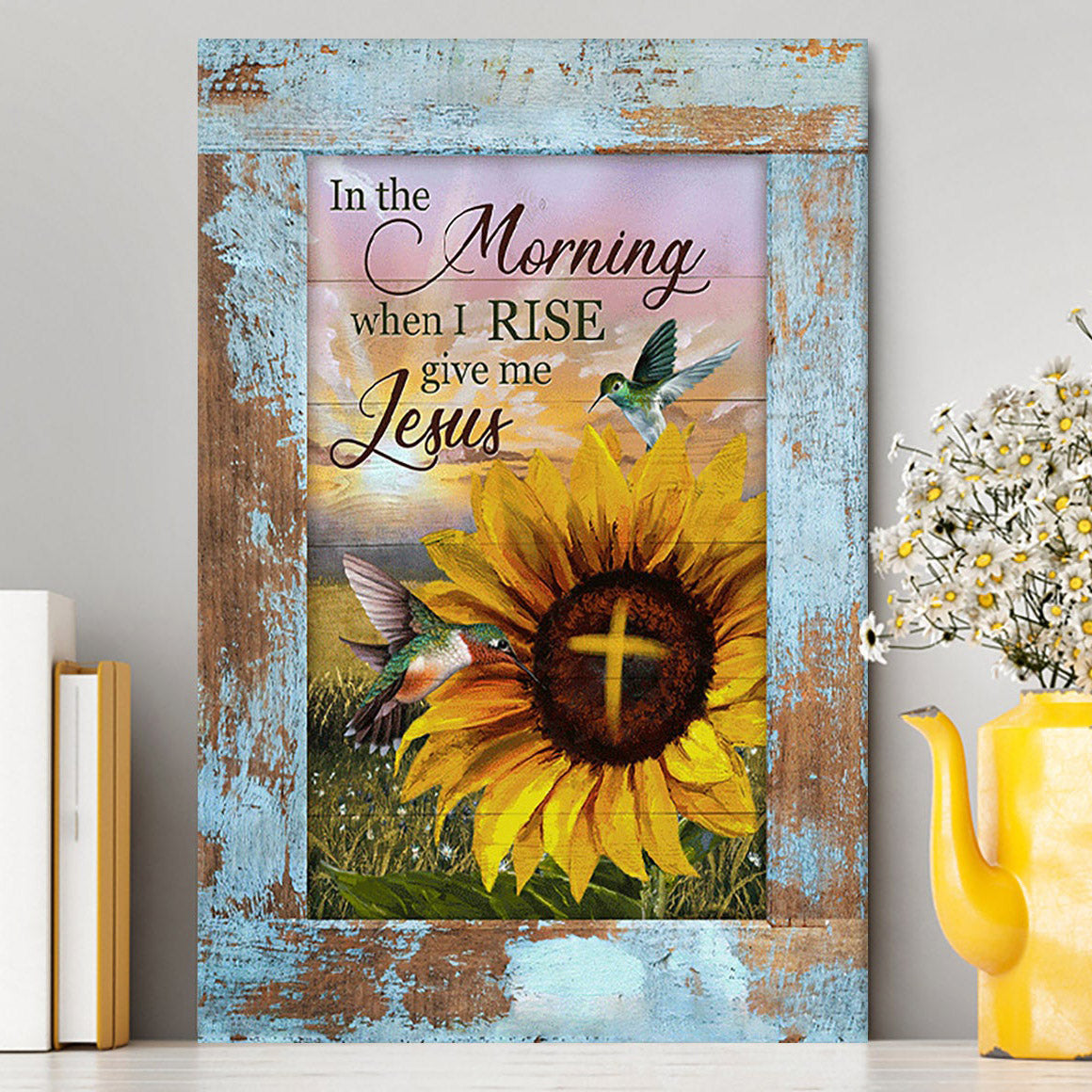 In The Morning When I Rise Sunflower Big Hummingbird Canvas Art - Bible Verse Wall Art - Christian Inspirational Wall Decor