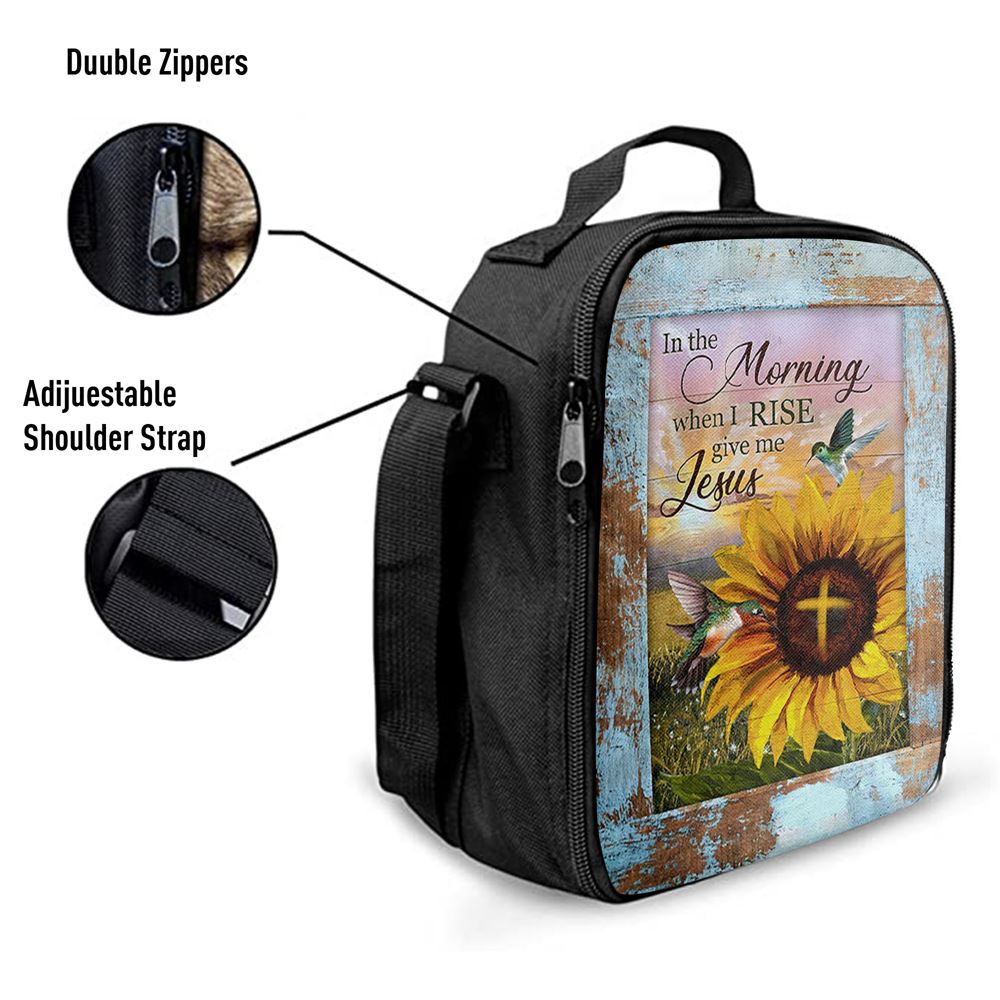 In The Morning When I Rise Sunflower Big Hummingbird Lunch Bag, Christian Lunch Bag, Religious Lunch Box For School, Picnic