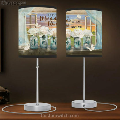 In The Morning When I Rise White Flower Orange Sunset Butterfly Table Lamb Art - Bible Verse Lamb Gift - Christian Bedroom Decor