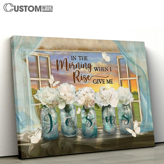 In The Morning When I Rise White Flower Orange Sunset Butterfly Canvas Art - Bible Verse Wall Art - Wall Decor Christian