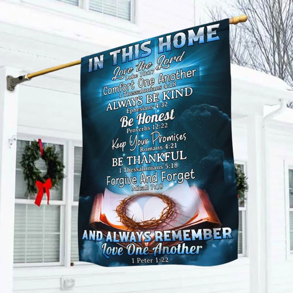 In This Home Love The Lord Jesus Christian Cross Flag, Outdoor Christian House Flag, Christian Flag, Scripture Flag, Garden Banner