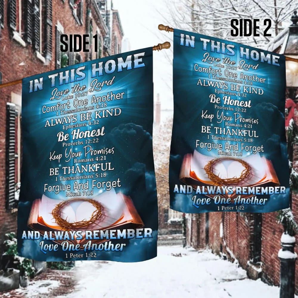 In This Home Love The Lord Jesus Christian Cross Flag, Outdoor Christian House Flag, Christian Flag, Scripture Flag, Garden Banner