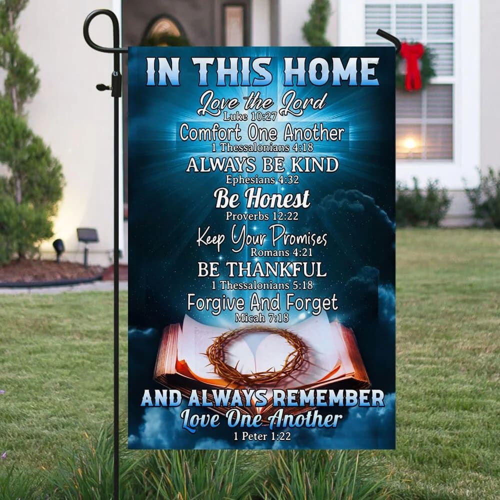 In This Home Love The Lord Jesus Christian Cross Flag, Outdoor Christian House Flag, Christian Flag, Scripture Flag, Garden Banner