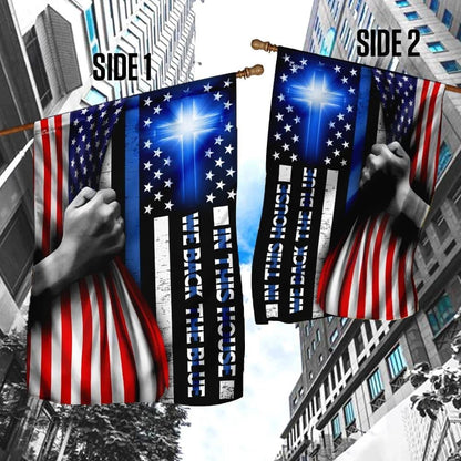 In This House We Back The Blue Christian Cross Flag, Outdoor Christian House Flag, Christian Flag, Scripture Flag, Garden Banner