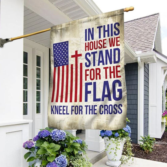 In This House We Kneel For The Cross Flag, Outdoor Christian House Flag, Christian Flag, Scripture Flag, Garden Banner