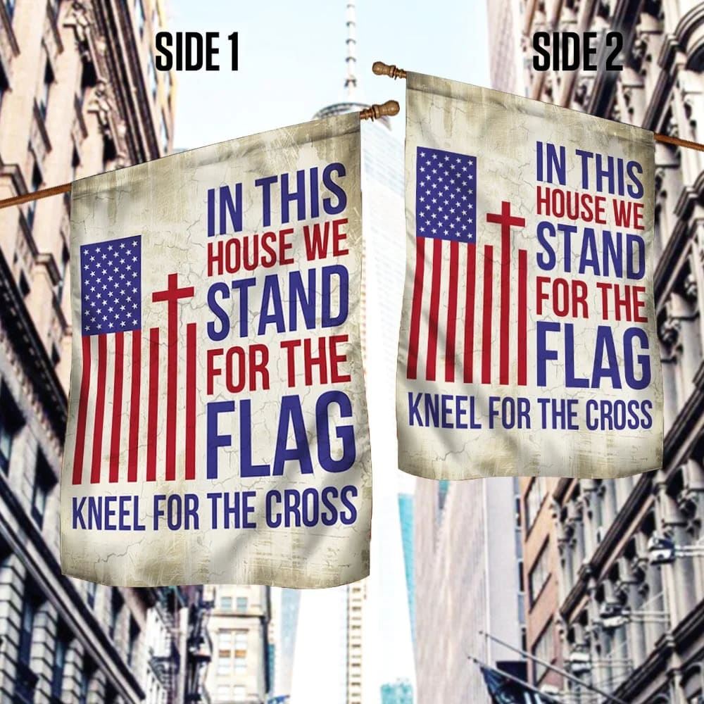 In This House We Kneel For The Cross Flag, Outdoor Christian House Flag, Christian Flag, Scripture Flag, Garden Banner
