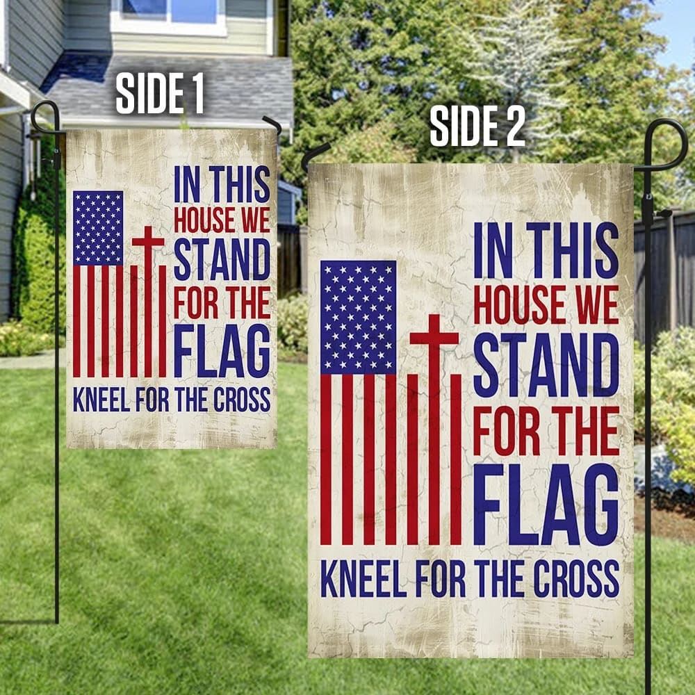 In This House We Kneel For The Cross Flag, Outdoor Christian House Flag, Christian Flag, Scripture Flag, Garden Banner