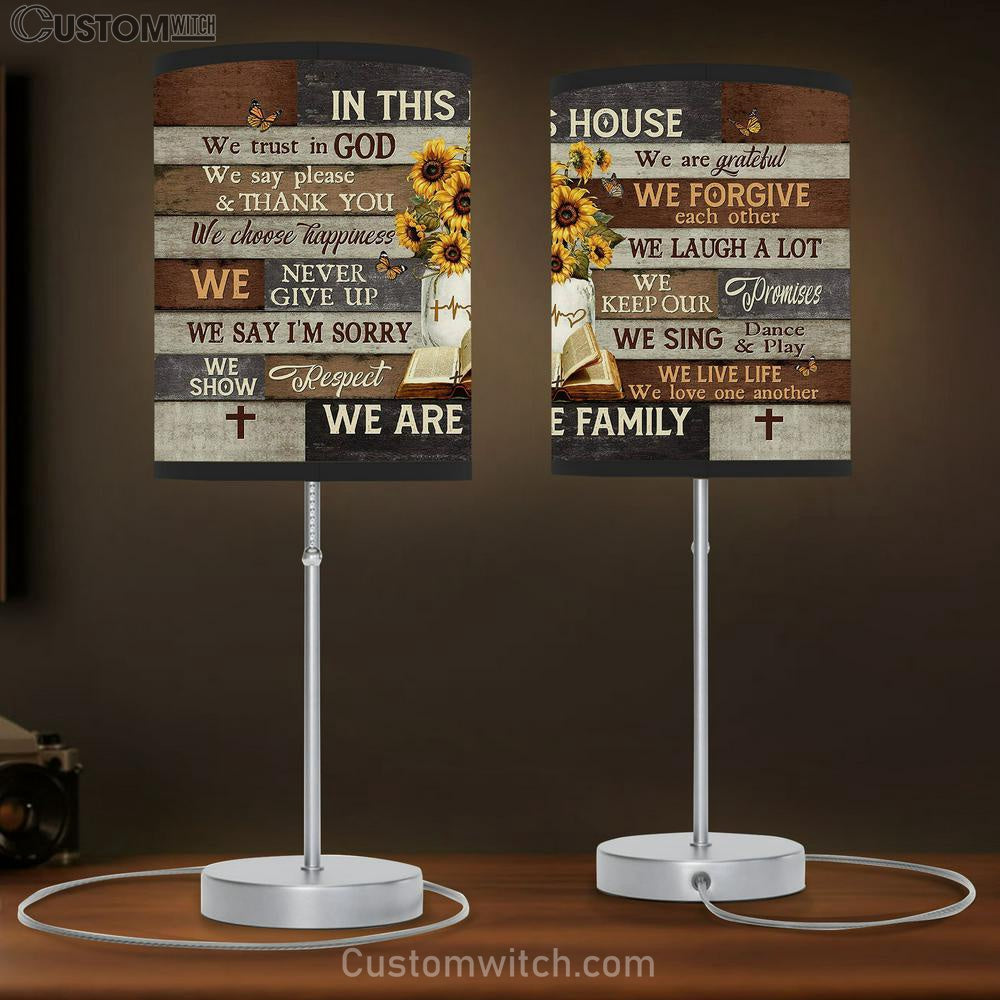 In This House We Trust In God Sunflower Vase Table Lamb Art - Bible Verse Lamb Gift - Christian Bedroom Decor