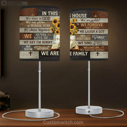 In This House We Trust In God Sunflower Vase Table Lamb Art - Bible Verse Lamb Gift - Christian Bedroom Decor