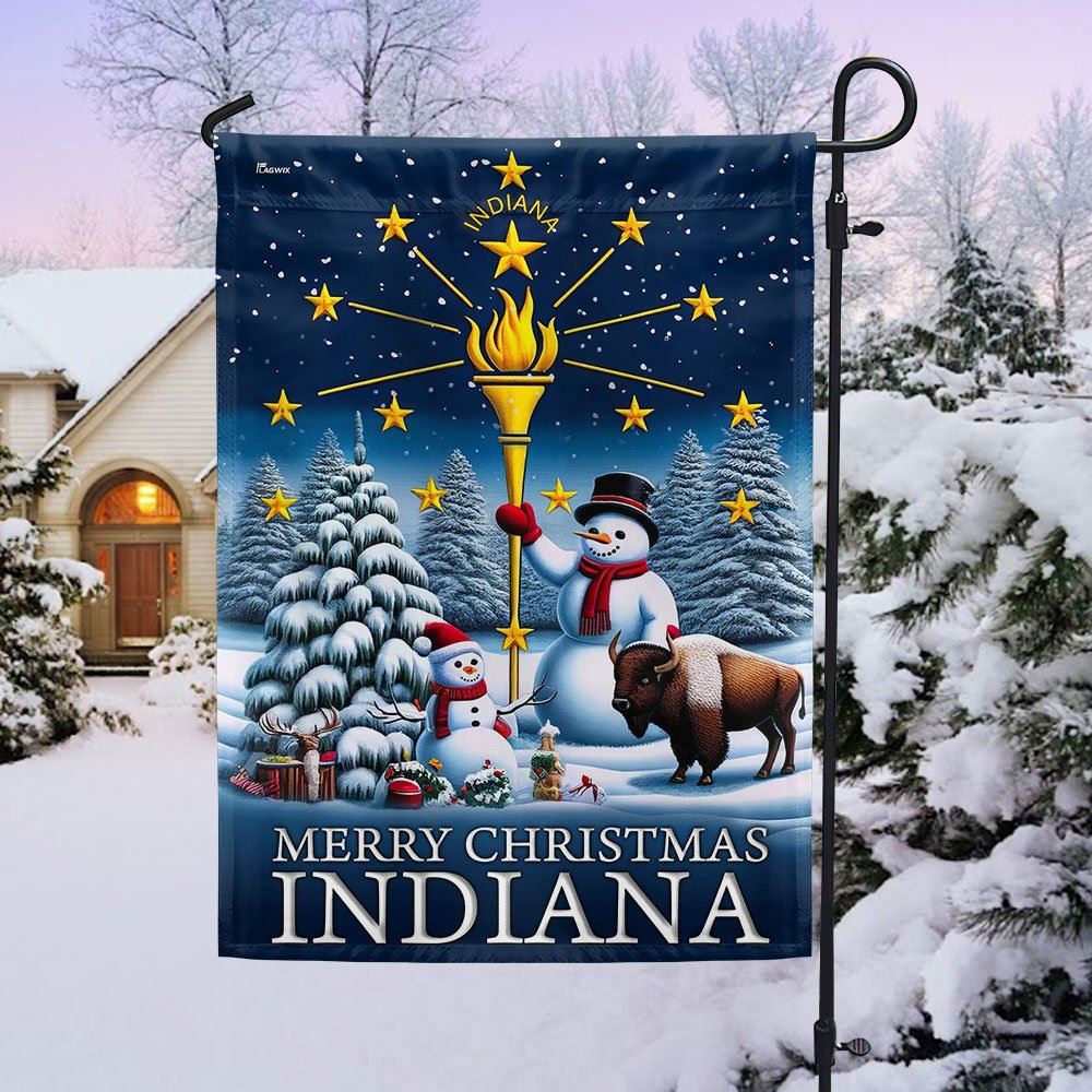 Indiana Christmas Flag Snowman with Gold Torch Merry Christmas Flag, Christmas Garden Flag, Home Decor Accessories, Christmas Outdoor Decor Ideas