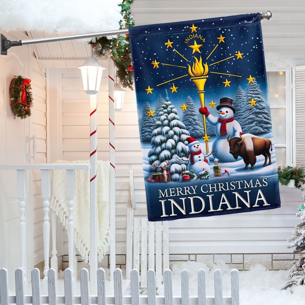 Indiana Christmas Flag Snowman with Gold Torch Merry Christmas Flag, Christmas Garden Flag, Home Decor Accessories, Christmas Outdoor Decor Ideas