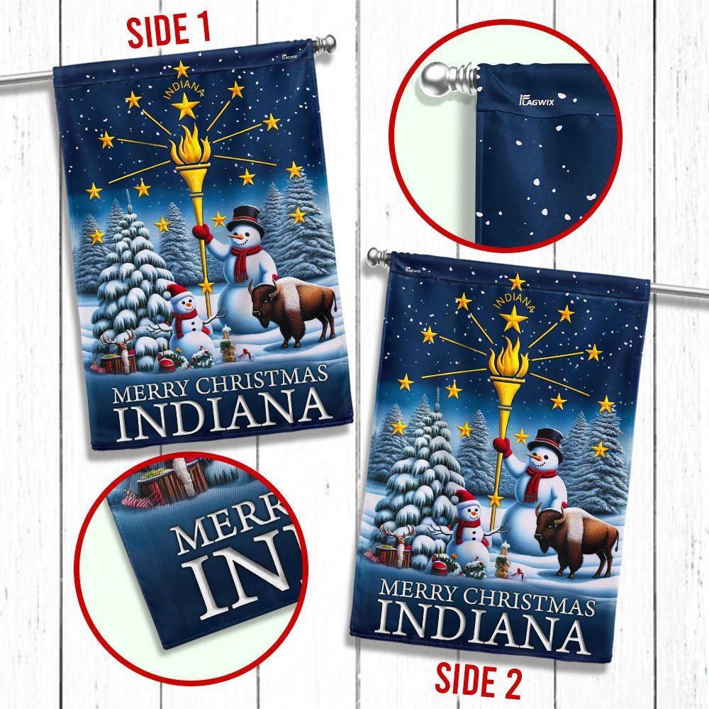 Indiana Christmas Flag Snowman with Gold Torch Merry Christmas Flag, Christmas Garden Flag, Home Decor Accessories, Christmas Outdoor Decor Ideas