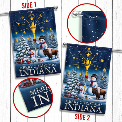 Indiana Christmas Flag Snowman with Gold Torch Merry Christmas Flag, Christmas Garden Flag, Home Decor Accessories, Christmas Outdoor Decor Ideas