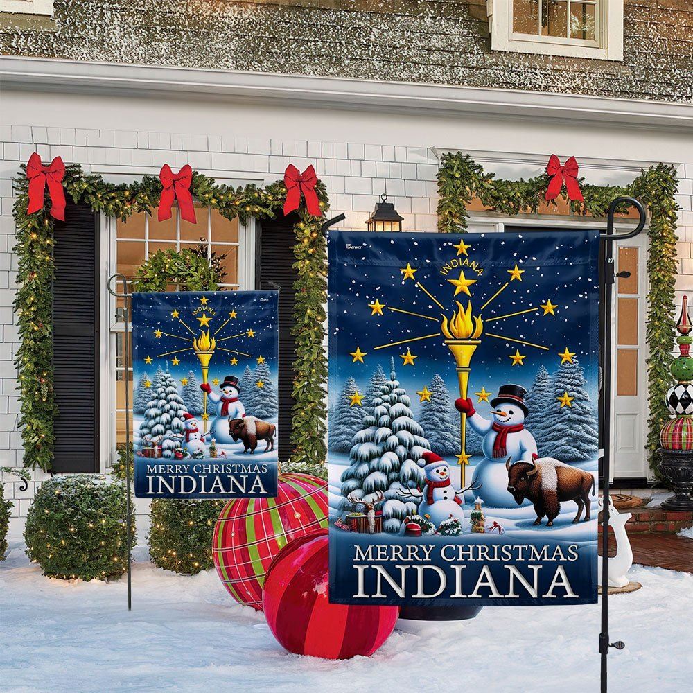 Indiana Christmas Flag Snowman with Gold Torch Merry Christmas Flag, Christmas Garden Flag, Home Decor Accessories, Christmas Outdoor Decor Ideas