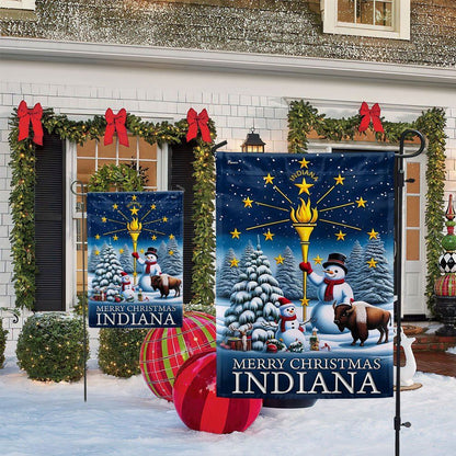 Indiana Christmas Flag Snowman with Gold Torch Merry Christmas Flag, Christmas Garden Flag, Home Decor Accessories, Christmas Outdoor Decor Ideas