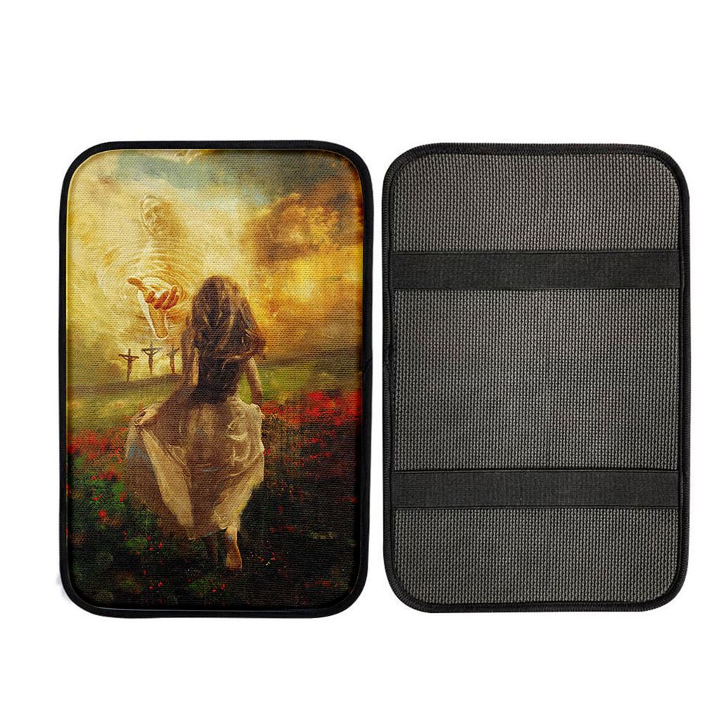 Into God Arms Run To The World Car Center Console Cover, Christ Car Armrest Accessories