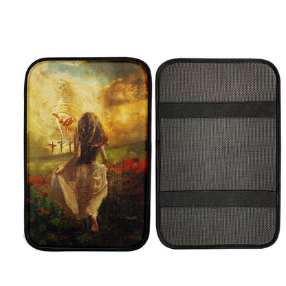 Into God Arms Run To The World Car Center Console Cover, Christ Car Armrest Accessories
