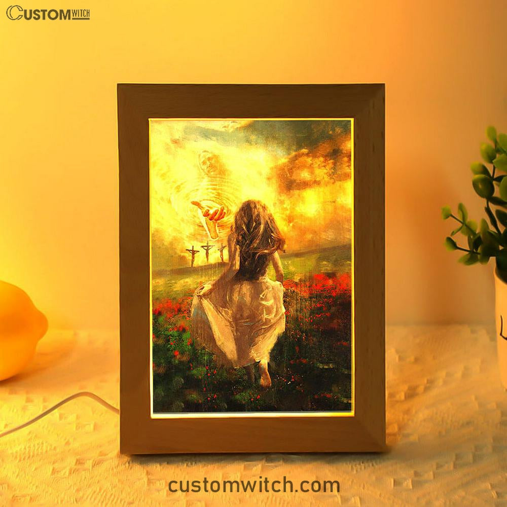 Into God Arms Run To The World Frame Lamp Art - Christian Night Light - Bible Verse Wooden Lamp