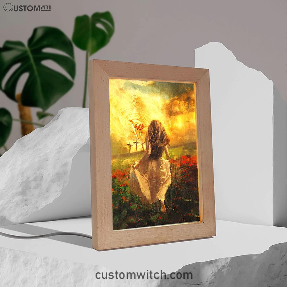 Into God Arms Run To The World Frame Lamp Art - Christian Night Light - Bible Verse Wooden Lamp