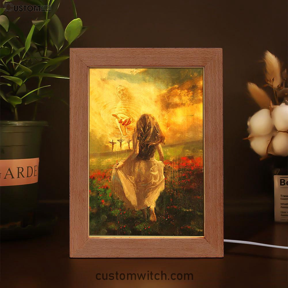 Into God Arms Run To The World Frame Lamp Art - Christian Night Light - Bible Verse Wooden Lamp