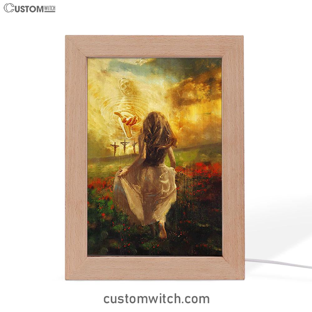 Into God Arms Run To The World Frame Lamp Art - Christian Night Light - Bible Verse Wooden Lamp