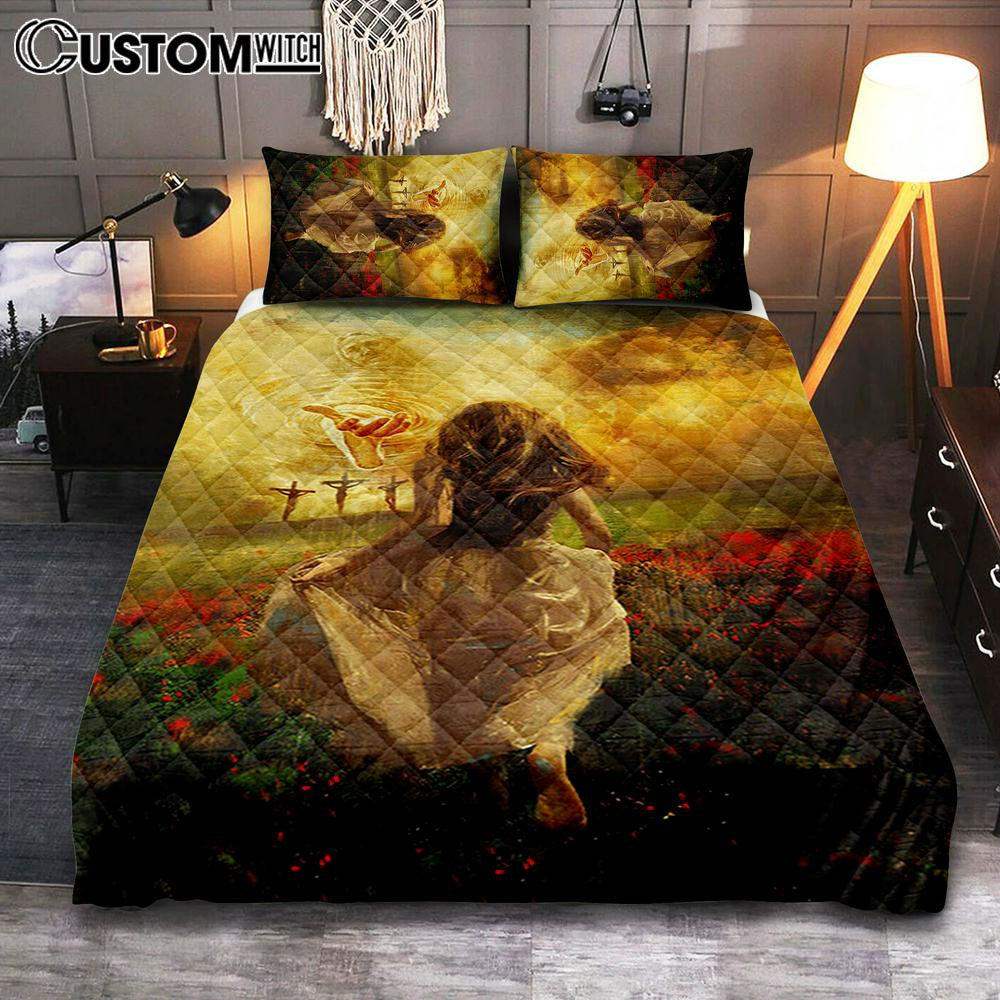Into God Arms Run To The World Quilt Bedding Set Bedroom - Christian Quilt Bedding Set Prints - Bible Verse Quilt Bedding Set Art