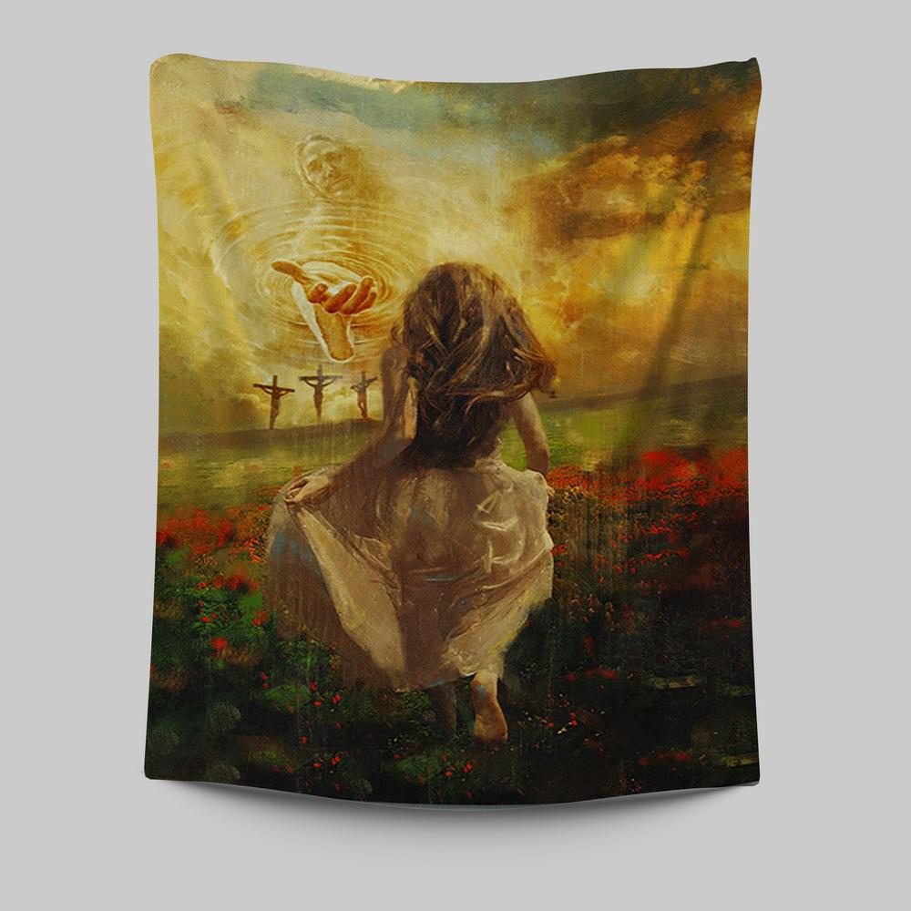 Into God Arms Run To The World Tapestry Wall Art - Christian Tapestries Prints - Bible Verse Tapestry Art