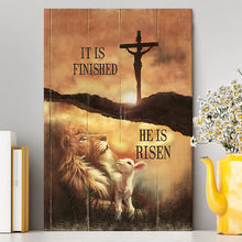 Load image into Gallery viewer, It Is Finish He Is Risen Canvas - Lion And Lamb Of God Cross Canvas Art - Bible Verse Wall Art - Christian Inspirational Wall Decor
