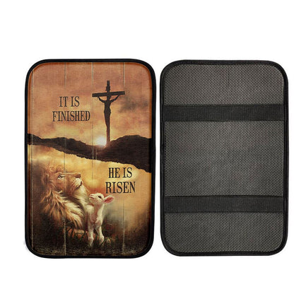 It Is Finish He Is Risen Car Armrest Pad - Lion And Lamb Of God Cross Car Center Console Cover, Christ Car Armrest Accessories