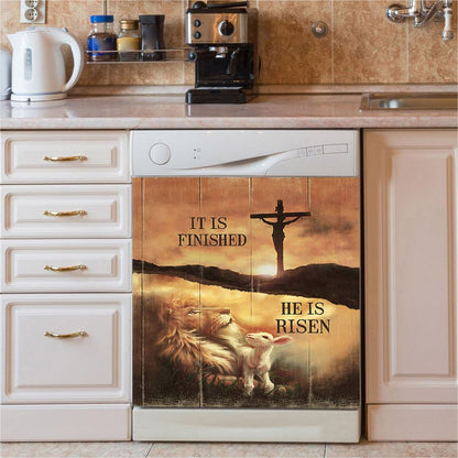 It Is Finish He Is Risen Dishwasher Cover, Lion And Lamb Of God Cross Dishwasher Stickers, Bible Verse Kitchen Decor