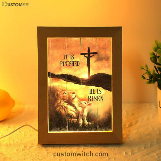 It Is Finish He Is Risen Frame Lamp - Lion And Lamb Of God Cross Frame Lamp Art - Bible Verse Art - Christian Inspirational Decor