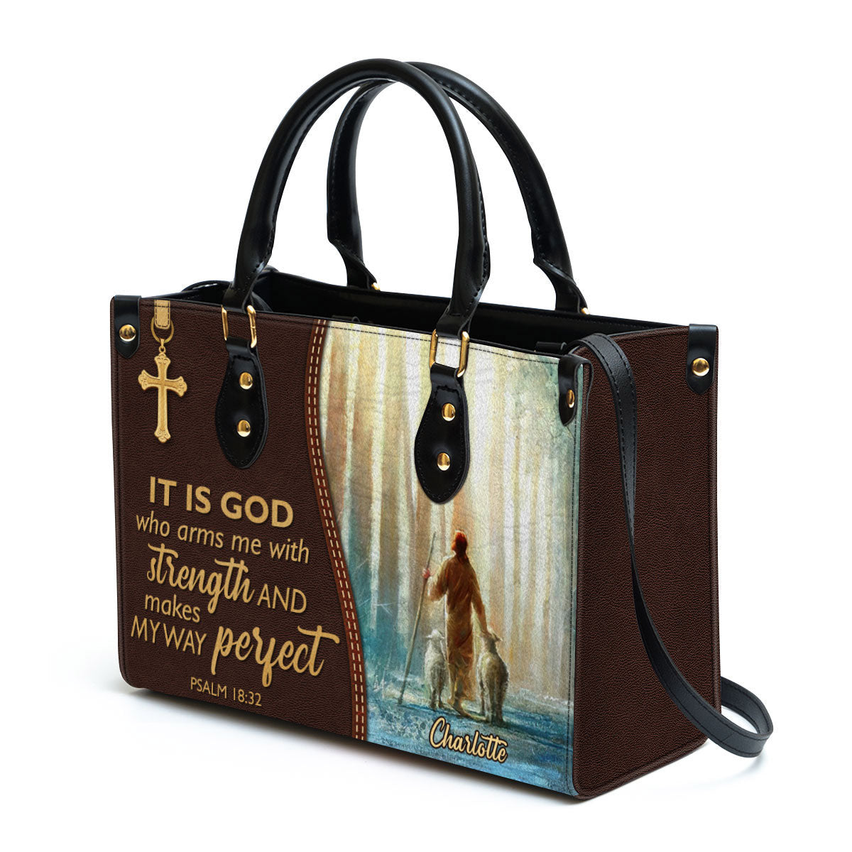 It Is God Who Makes My Way Perfect Awesome Personalized Leather Bag For Women, Religious Gifts For Women