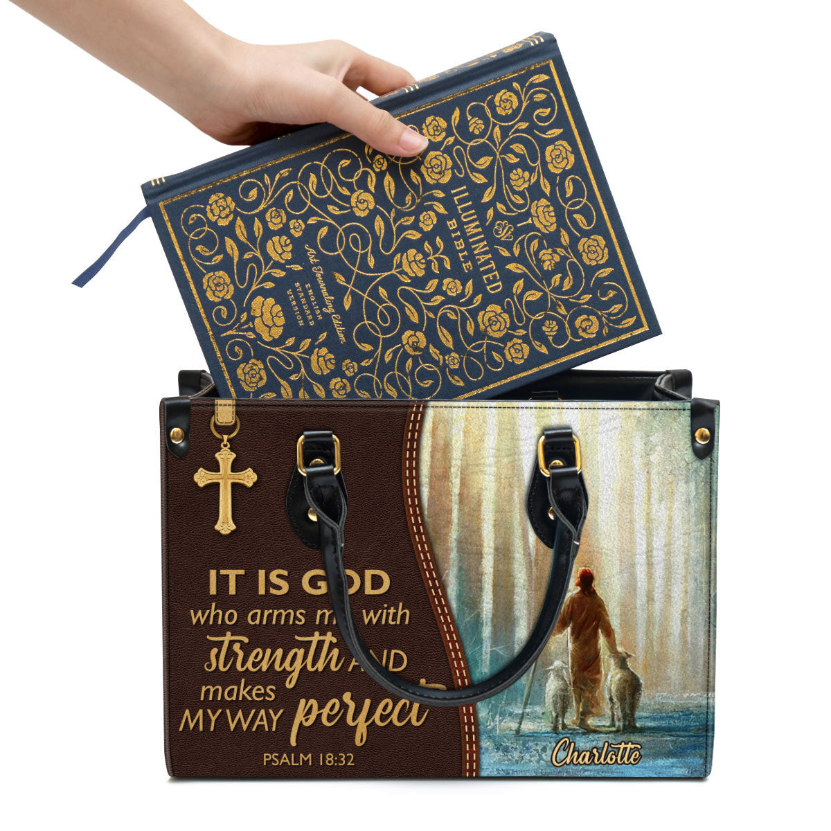 It Is God Who Makes My Way Perfect Awesome Personalized Leather Bag For Women, Religious Gifts For Women