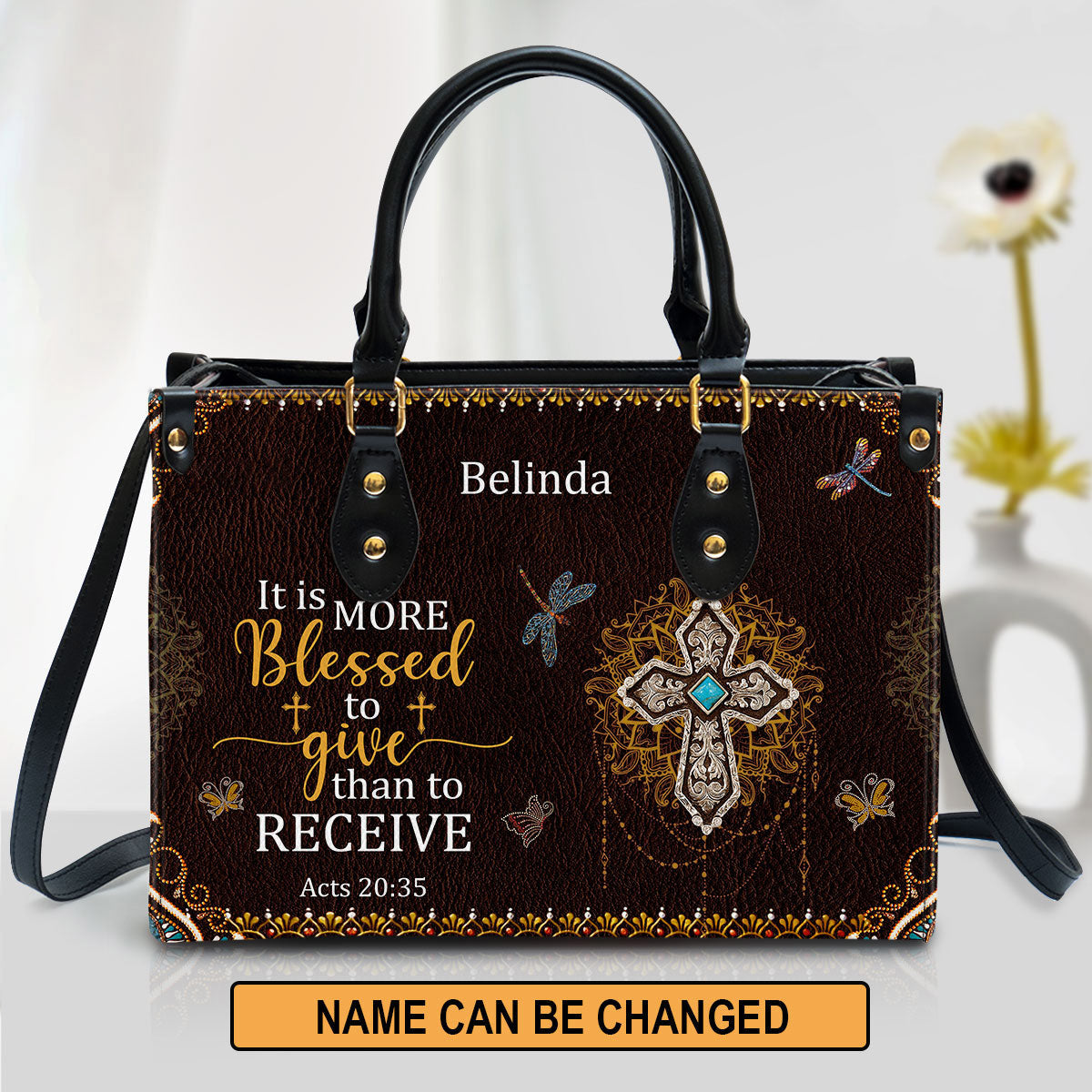 It Is More Blessed To Give Than To Receive Beautiful Personalized Leather Bag For Women, Religious Gifts For Women