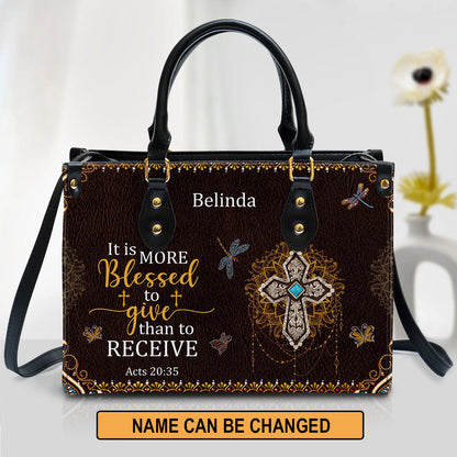 It Is More Blessed To Give Than To Receive Beautiful Personalized Leather Bag For Women, Religious Gifts For Women