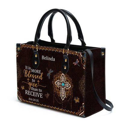 It Is More Blessed To Give Than To Receive Beautiful Personalized Leather Bag For Women, Religious Gifts For Women