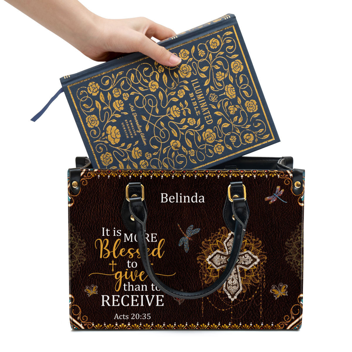 It Is More Blessed To Give Than To Receive Beautiful Personalized Leather Bag For Women, Religious Gifts For Women