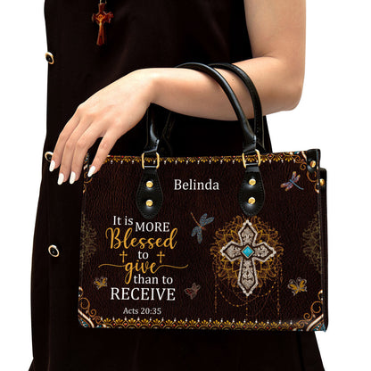 It Is More Blessed To Give Than To Receive Beautiful Personalized Leather Bag For Women, Religious Gifts For Women