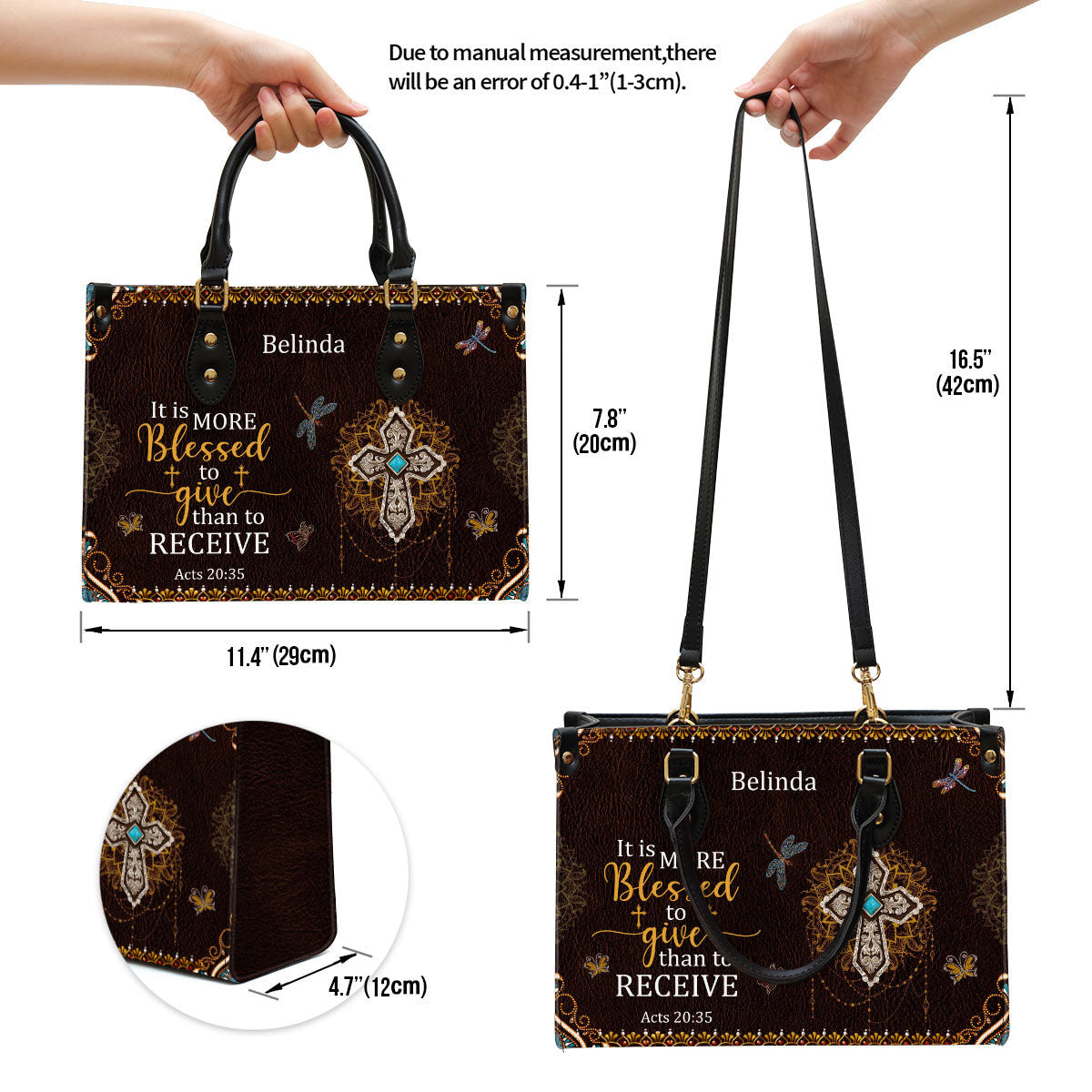 It Is More Blessed To Give Than To Receive Beautiful Personalized Leather Bag For Women, Religious Gifts For Women