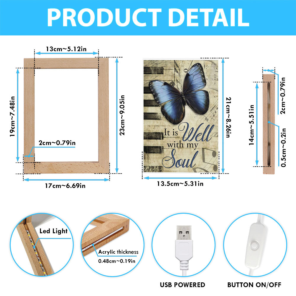 It Is Well With My Soul Art Frame Lamp, Butterfly Frame Lamp Art - Bible Verse Decor - Scripture Decor