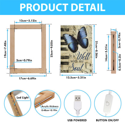 It Is Well With My Soul Art Frame Lamp, Butterfly Frame Lamp Art - Bible Verse Decor - Scripture Decor