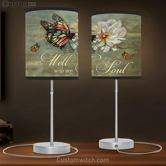 It Is Well With My Soul Table Lamb Gift - Butterfly Flowers Christian Table Lamb Gift - Christian Bedroom Decor