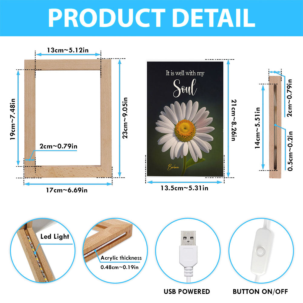 It Is Well With My Soul Daisy Personalized Frame Lamp Art - Christian Night Light - Bible Verse Gift For Women Of God
