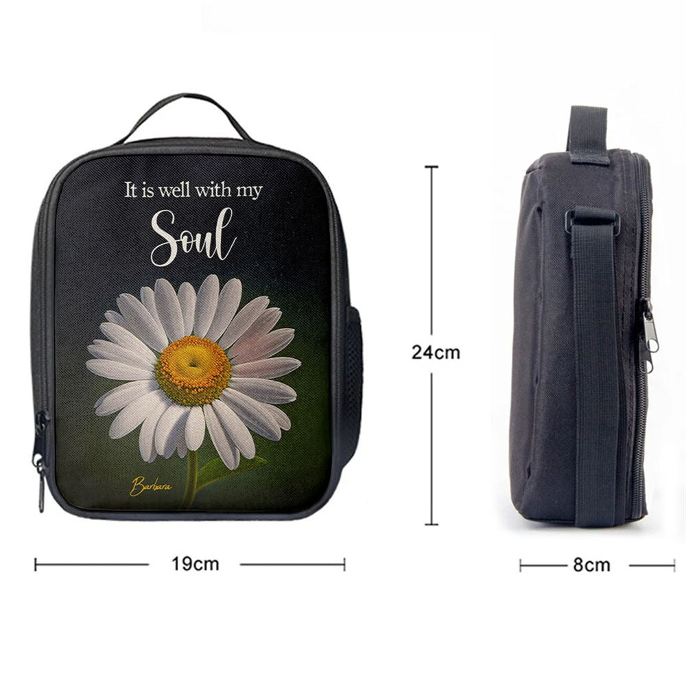It Is Well With My Soul Daisy Personalized Lunch Bag, Bible Verse Gift For Women Of God, Christian Lunch Bag, Religious Lunch Box For School, Picnic